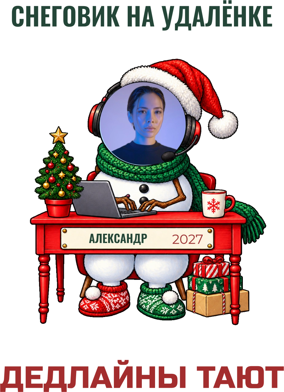 Снеговик на удалёнке — шаблон для печати