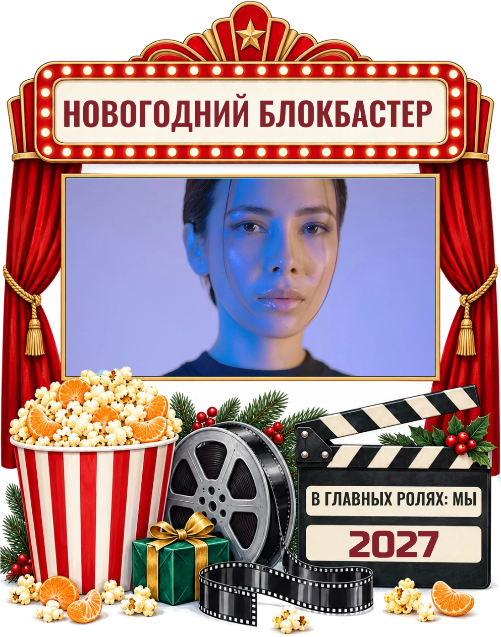 Новогодний блокбастер — шаблон для футболки